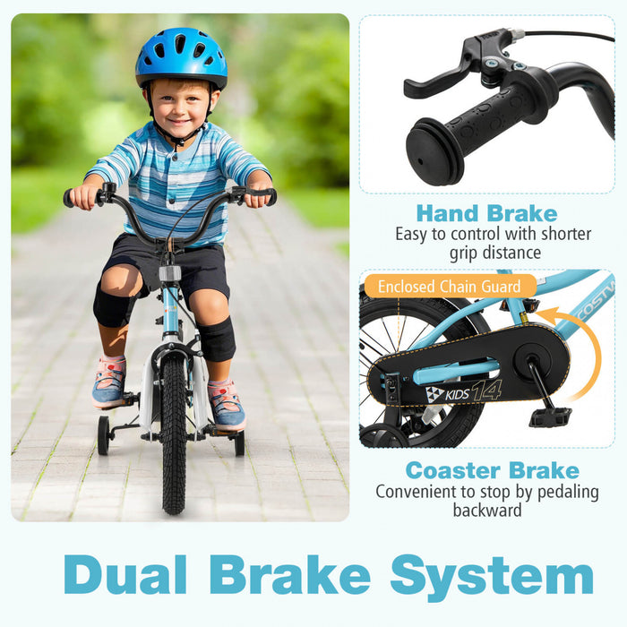 Costway 14\" Kids Bike For 3-5 Years Old Boys & Girls With Adjustable Seat Handbrake Reflectors Blue