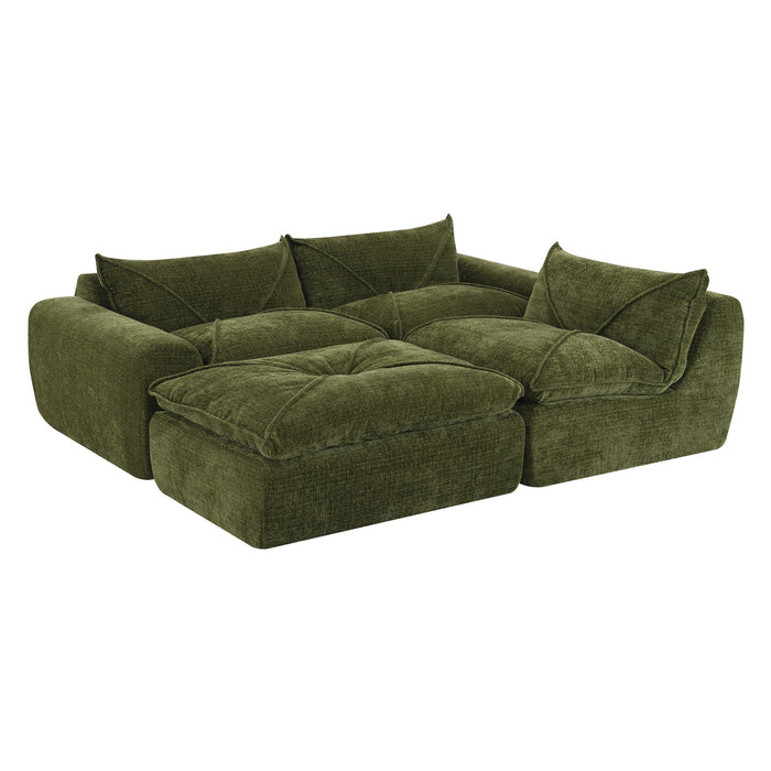 Cloud 116 Inch Modular Sectional Sofa with Ottoman and Legless Design, Green