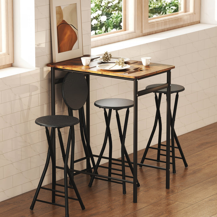 HOMCOM 24\" Bar Stools Set of 4, Folding Bar Chairs with Footrest, Black