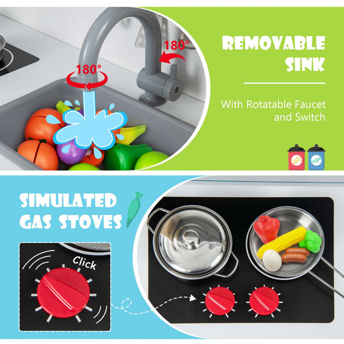 Costway Kids Kitchen Playset Wooden Pretend Play Chef Toy W/ Microwave & Accessories