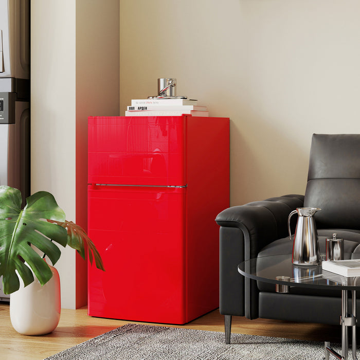 HOMCOM 3.2 Cu Ft Mini Fridge with Freezer Adjustable Shelf Reversible Doors