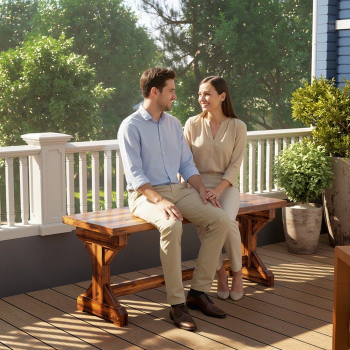 Outsunny Wooden Outdoor Bench, Rustic Garden Bench Loveseat, Carbonized