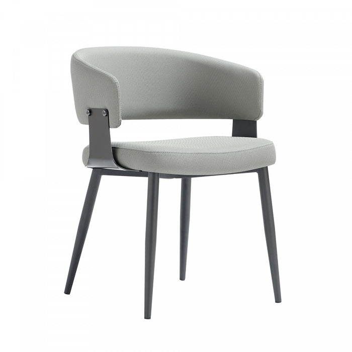 Luce Modern Textured Vegan Leather Metal Dining Chair in Stone Gray - Set of 2