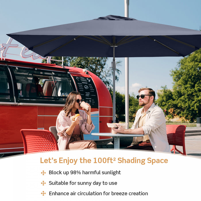 Costway 10x10 ft Patio Offset Cantilever Umbrella Aluminum 360° Rotation Tilt Navy