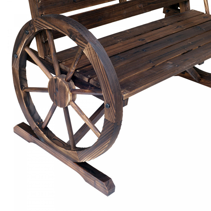 Outsunny 42\" Wood Wagon Wheel Bench Garden Loveseat Rustic Seat, Brown