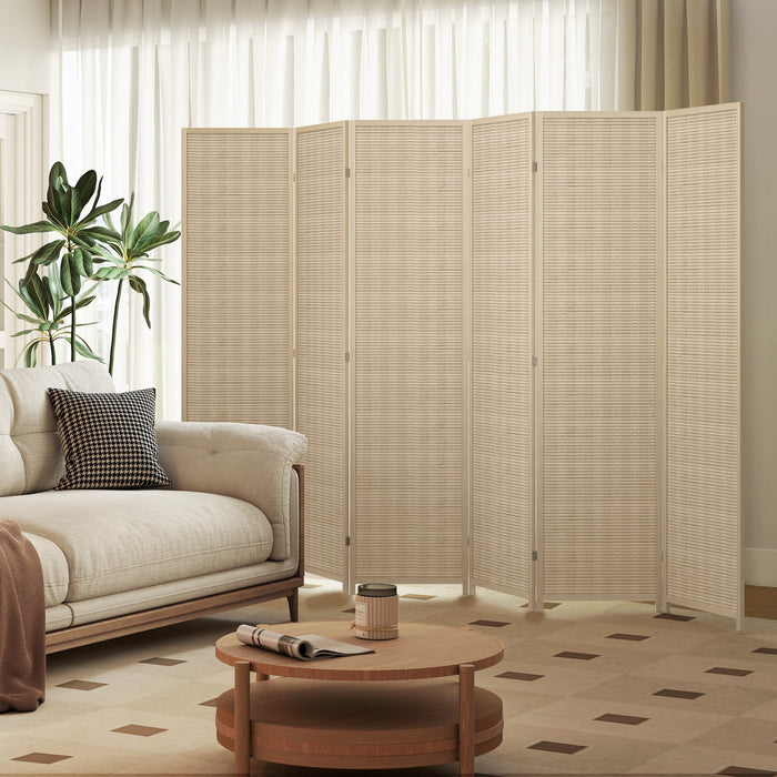 HOMCOM 6 Ft 6 Panel Room Divider, Folding Bamboo Privacy Screens, Natural