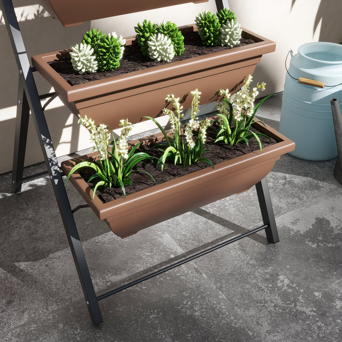 Outsunny 5-tier Raised Garden Bed With 5 Planter Boxes, Outdoor Plant Stand Grow Containers With Leaking Holes For Balcony Patio Outdoor, Brown