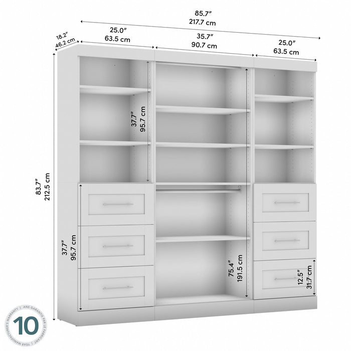 Bestar Pur 86 W Closet Organization System with Drawers - Bark Grey