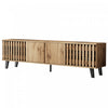 Zara 65 Inch Mid-Century TV Stand with Fluted Doors and Adjustable Shelves, Natural | Zara Meuble TV Mid-Century 65 po avec Portes Canelees et Etageres Reglables, Naturel