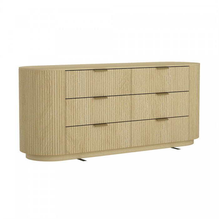 Olivia Manhattan Modern 71\" Dresser in Natural Oak (6-Drawer)
