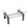 Liam Modern Rectangle Clear Tempered Glass Coffee Table,Walnut | Table basse moderne rectangulaire en verre trempe transparent Liam, finition noyer