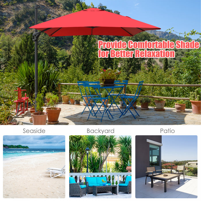 Costway 10'x13' Patio Offset Cantilever Umbrella Aluminum 360° Rotation Tilt Wine