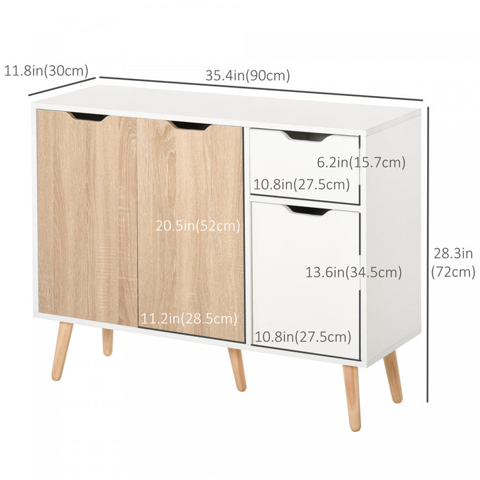 HOMCOM Sideboard Storage Cabinet with Drawer, White and Nature Wood