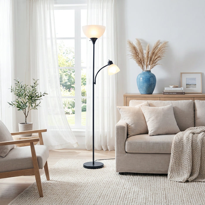 Ardelo Floor Lamp w/ Gooseneck Reading Light, Onyx, 71.5\"H