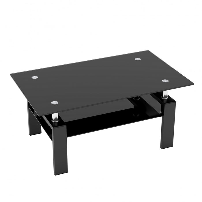 Liam Modern Rectangle Clear Tempered Glass Coffee Table,Black