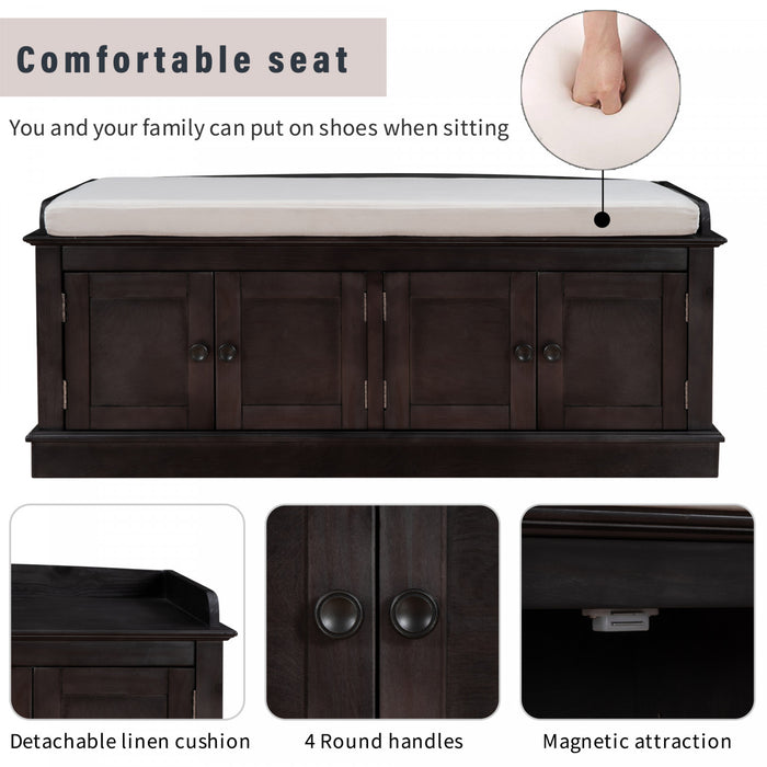 Daniel Solid Wood Storage Bench With 4-door Shoe Cabinet With Adjustable Shelves - Espresso