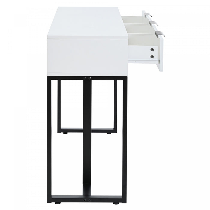 Horizon Modern Console Table with Geometric Drawers and Gold Frame, White/Black