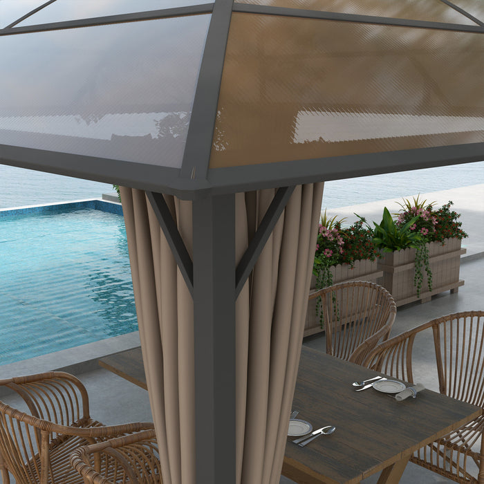 Outsunny 10 X 10ft Hardtop Gazebo With uv60+ Polycarbonate Roof & Curtains