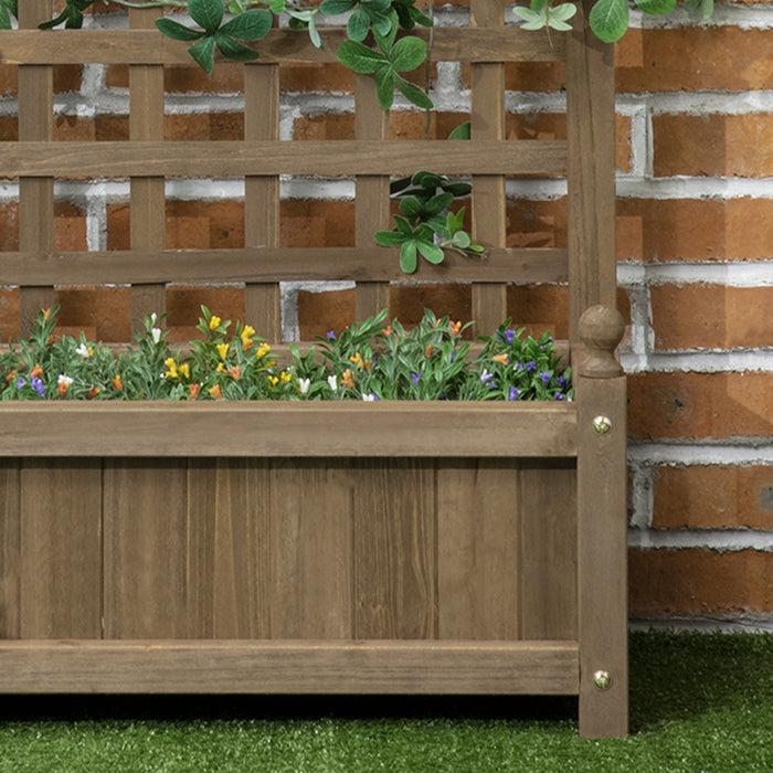 Outsunny Raised Garden Bed With Trellis For Climbing Vines, Wood Planter Box For Garden, Free Standing Flower Bed, Indoor Outdoor Display Rack, 25.2\" X 11\" X 29.5\", Coffee