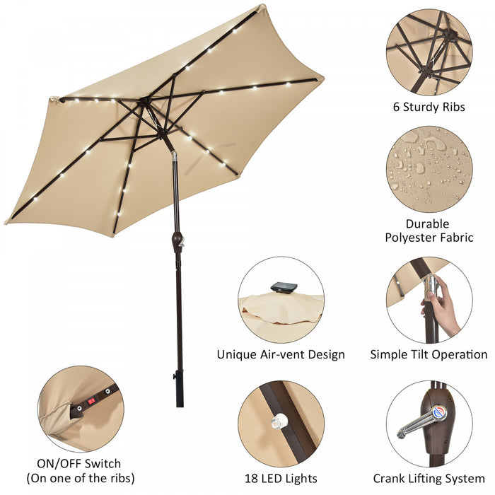 Costway 9' Solar LED Lighted Patio Market Umbrella Tilt Adjustment Crank Lift Beige