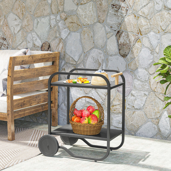 Outsunny Outdoor Grill Cart with Storage, 2-Tier Rolling Kitchen Bar Cart on Wheels with Side Handle and Steel Frame for Indoor Outdoor, Black