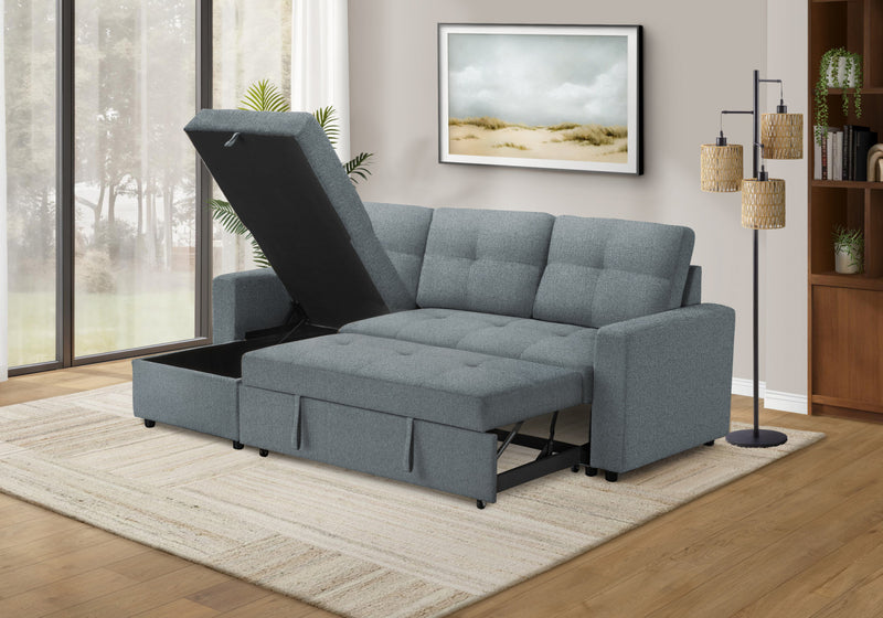 Sleeper Sofa, 90\" Length, Convertible Sofa Bed, Storage Chaise, Light Blue Fabric Sleeper Sofa