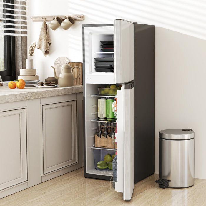 HOMCOM Mini Fridge with Freezer 4.6 Cu.Ft 2 Door Small Refrigerator Silver
