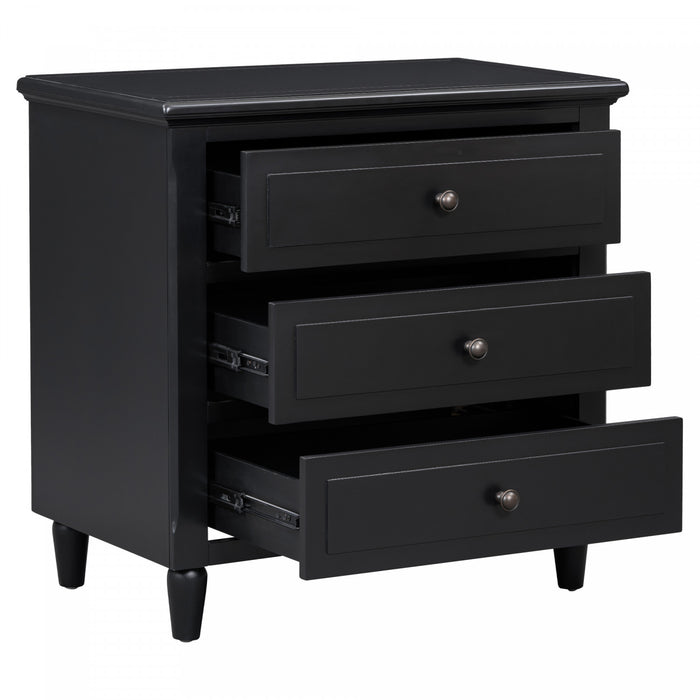 U_Style 28 Inch Painted Nightstand with 3 Smooth-Glide Drawers and Rubberwood Legs, Black