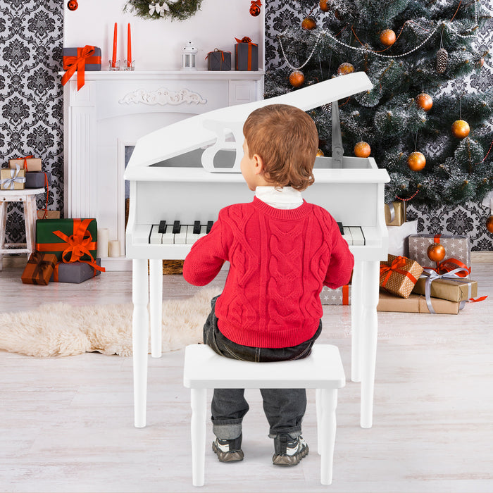 Costway 30-Key Classic Baby Grand Piano Toddler Toy Wood with Bench & Music Rack White White