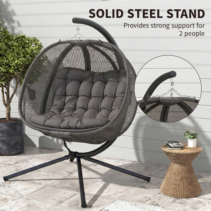 Outsunny Double Egg Chair with Stand, Hanging Swing Egg Chair, Grey