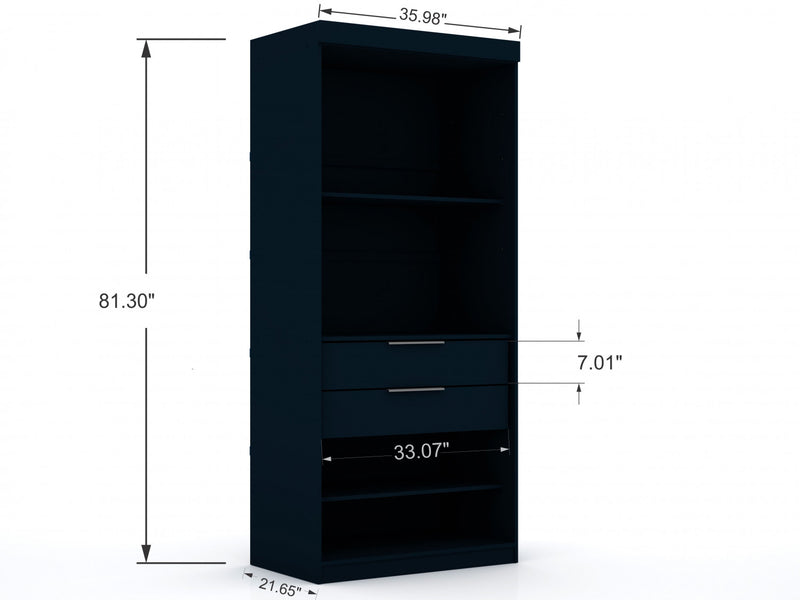Mulberry Contemporary Modern 36\" Wardrobe Closet in Midnight Blue - Set of 2