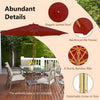 Costway 10FT Patio Wooden Market Table Umbrella Pulley with 8 Bamboo Ribs Sunshade Canopy Wine