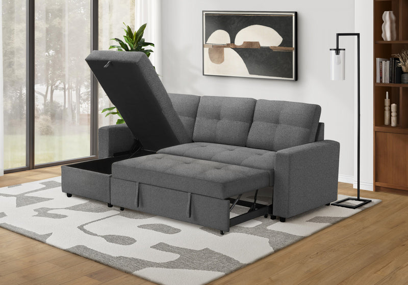 Sleeper Sofa, 90\" Length, Convertible Sofa Bed, Storage Chaise, Dark Grey Fabric Sleeper Sofa
