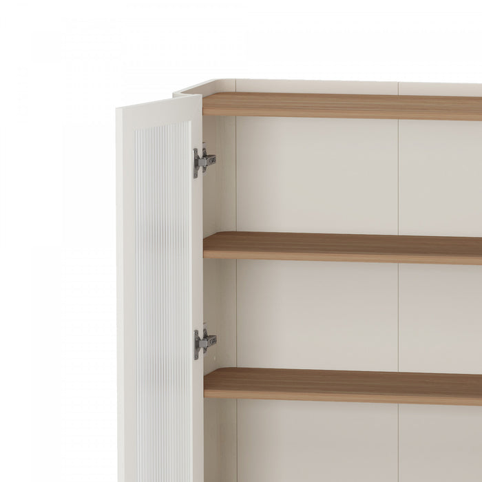Abbey Modern 32\" Tempered Glass Bookcase Cabinet in Maple and Off White (4-Shelf) - Set of 2