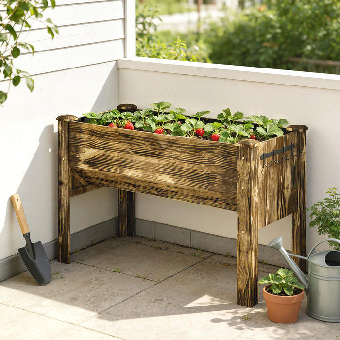Outsunny Raised Garden Bed with Hooks, 660lb Capacity, Carbonized