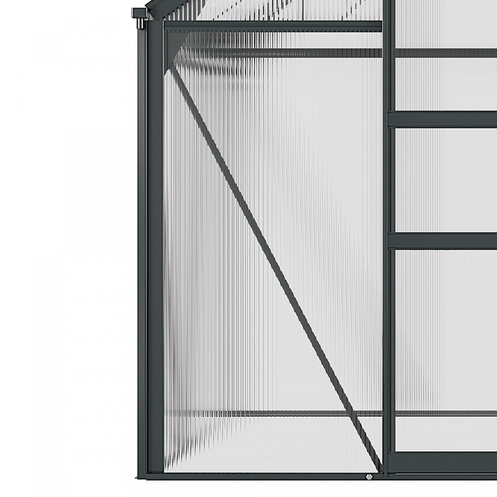 Outsunny 6' X 6' Clear Polycarbonate Greenhouse Walk-in Green House Garden Plants Grow Galvanized Base Aluminum Frame With Slide Doorwith Rain Gutter, Vent And Sliding Door, Grey