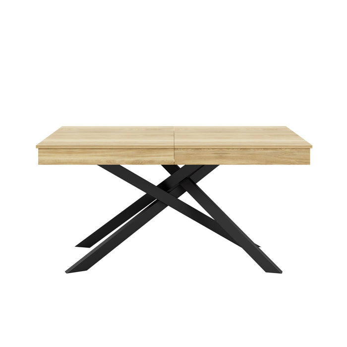 FlexDine 55-71 Inch Rectangular Extendable Dining Table with Cross Legs and Oak Finish, Oak
