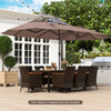 Costway 15.5 FT Extra-Large Patio Umbrella with LED Solar Lights & 12 Heavy-Duty Ribs Brown