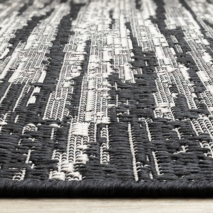 Jackson Black Grey Distressed Outdoor Rug, 7'10\" x 10'6\" Outdoor Area Rug