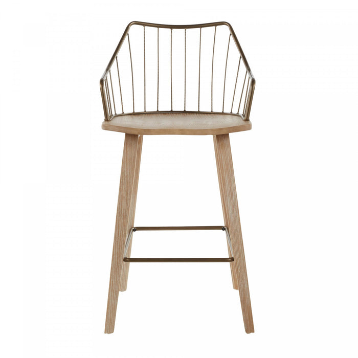 LumiSource Winston Wood Farmhouse Counter-Height Stool - Whitewashed/Antique Copper