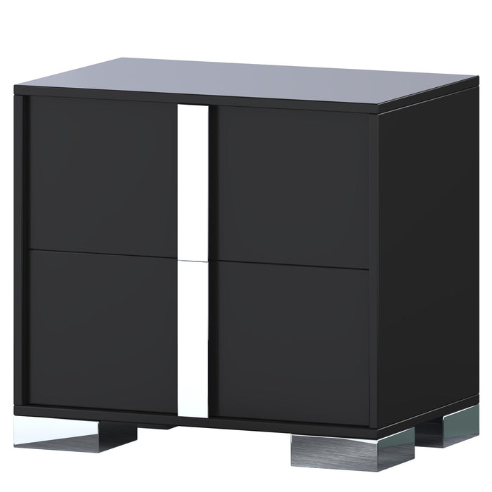 Nova Elegant Nightstand with Metal Foot and Mirrored Drawers, Black