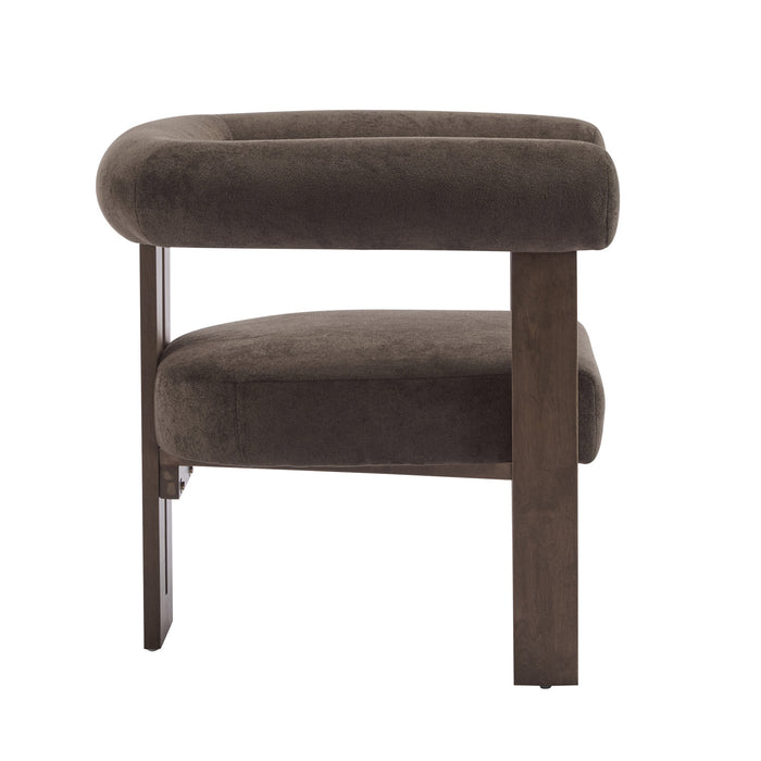 Crest Modern Upholstered Round Arm Accent Chair with Three-Leg Design, Dark Brown, Walnut