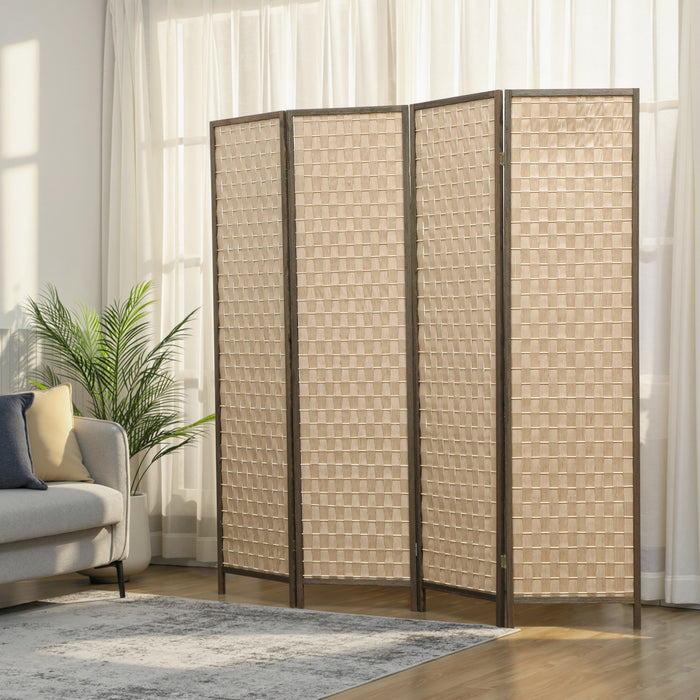 HOMCOM Handwoven 4 Panel Privacy Screen, 6 FT Folding Room Divider, Brown