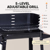 Outsunny Charcoal BBQ Grill with Storage Shelves and Wheels, Portable Barbecue Trolley with Adjustable Cooking Grate & Wind Shield for Outdoor Cooking