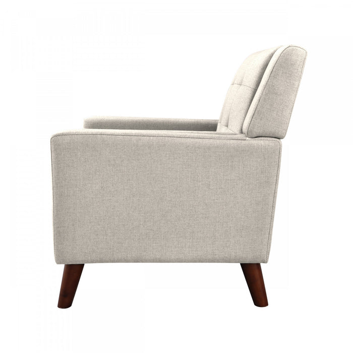 Midway Mid-Century Modern Armchair with Tufted Waffle Stitch, Beige, Walnut