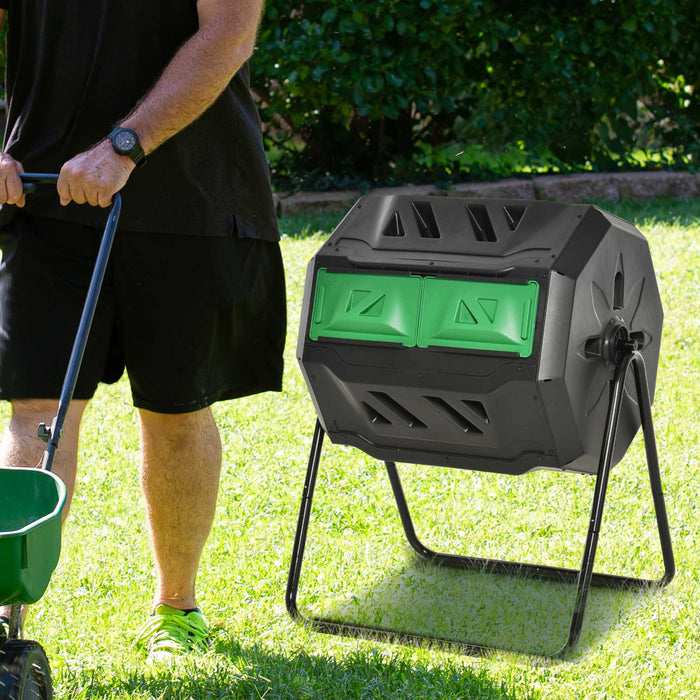 Outsunny Outdoor Dual Chamber 360° Rotating Composter Green