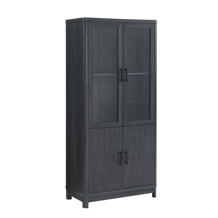 Jodie Mid-Century Modern 31\" Bookcase Cabinet in Charcoal Gray (6-Shelf) - Set of 2