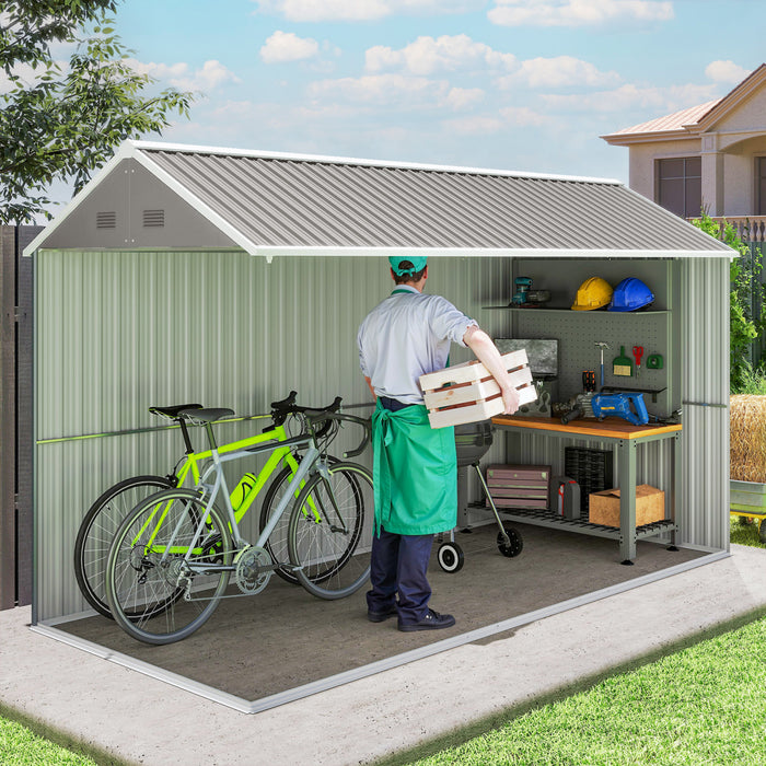 Outsunny 12' x 5.5' Metal Garden Storage Shed with Lockable Door, Grey