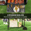 Outsunny Portable Outdoor Charcoal BBQ Grill with Offset Smoker, Barbecue Grill with Spacious Cooking Area, 2 Shelves, Thermometer, Wheels for Patio Backyard Party, Black