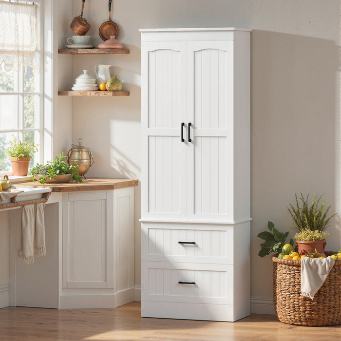 HOMCOM Tall Pantry Cabinet, 67\" Farmhouse Kitchen Storage Cabinet, White